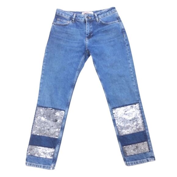 ZARA Basic Z1975 Cigarette Boyfriend Fit Sequin Ankle/Crop Jeans - Picture 2 of 7